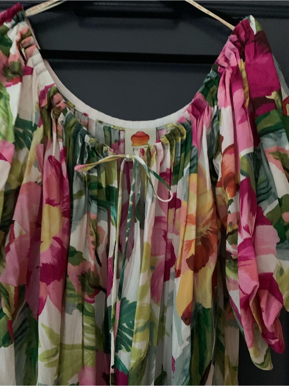 FARM Rio Tropical Pained Floral Puff-Sleeve Maxi Dress in Pink, Green & Yellow - Picture 8 of 8